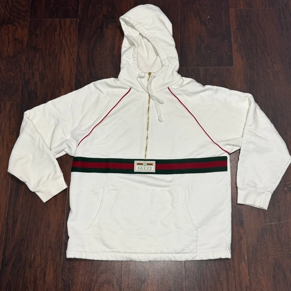 Gucci Web Accent thick White Hoodie Men’s Small